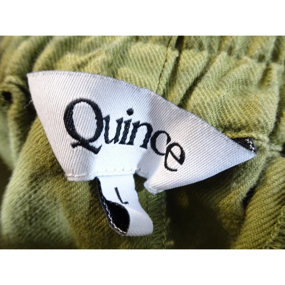 Quince Olive Green Linen Blend Drawstring Elastic Waist Patch Pocket Pants L